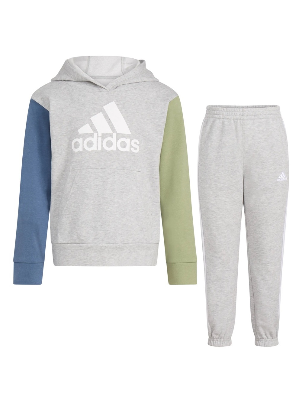 NEW Adidas Kids Colorblock Fleece Hoodie and Joggers Set Gray Blue Green size 3T